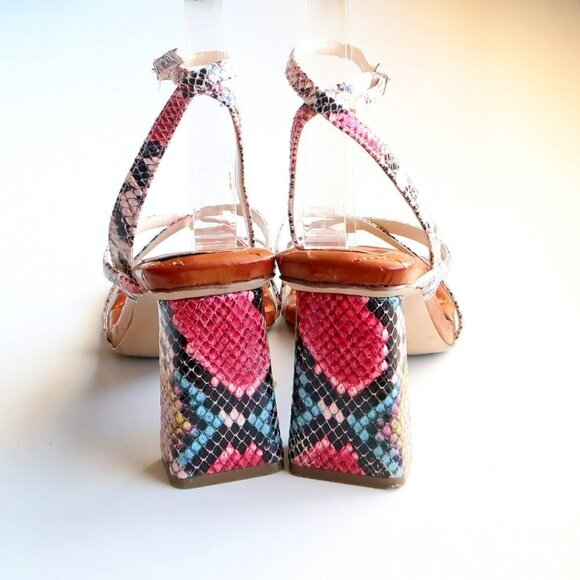 Jessica Simpson Snakeskin Toe Loop Square Toe Ankle Strap Block Heel Sandals - Picture 7 of 16